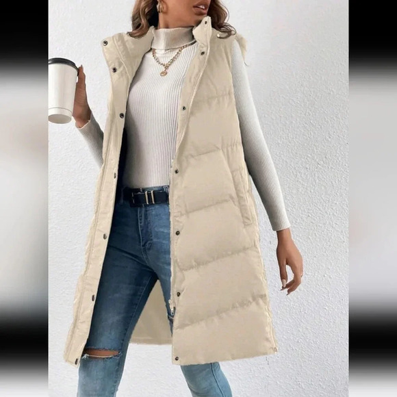 Slant Pockets Sleeveless Hooded Puffer Vest Coat - Picture 2 of 4